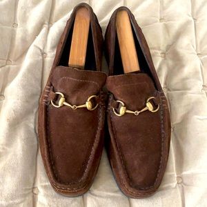 Gucci Brown suede horse-bit driving Loafers